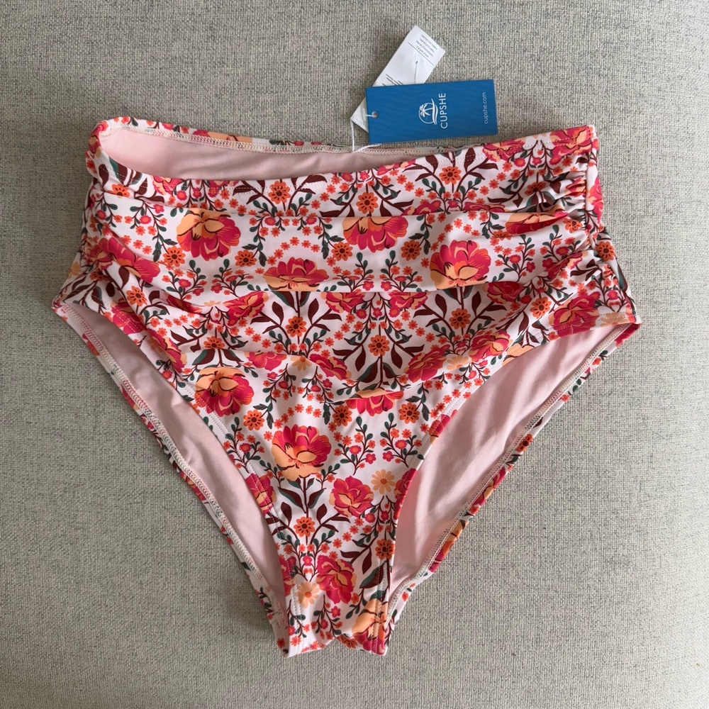Cupshe | Swim | Pink and Orange Floral High Waisted Bikini Bottoms